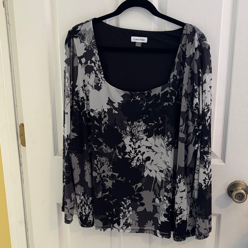 Calvin Klein Black and Gray Floral Blouse